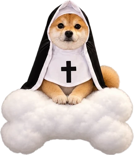The shiba resting on a cloud shaped like a bone